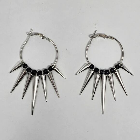 Silver Steel Spike Goth Earrings - Picture 1 of 5